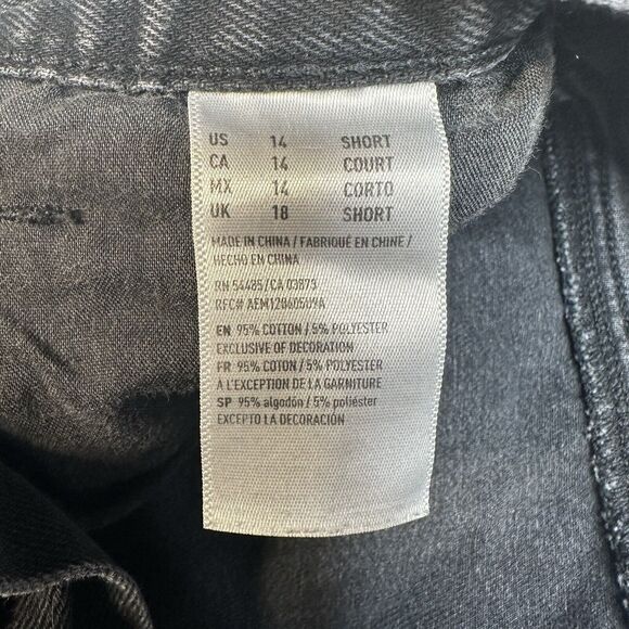 American Eagle Jeans Womens 14 Short Mom High Rise Faded Black Denim Distressed - Picture 10 of 13